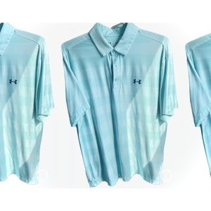 SOLD✨UNDER ARMOUR | L | Aqua Triped Teal Turquoise Loose Heat Gear Golf Shirt